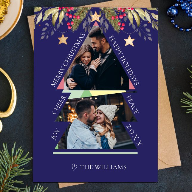 Merry Christmas Multiple Photo Tree Holiday Card (Merry Christmas Multiple Photo Tree Holiday Card)