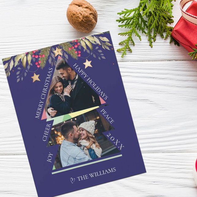 Merry Christmas Multiple Photo Tree Holiday Card (Creator Uploaded)