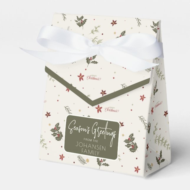 Merry Christmas Muted Holly Foliage Holiday Favor Box (Front Side)