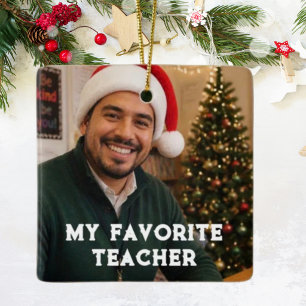 Merry Christmas My Favourite Teacher Photo Crimson Ceramic Ornament