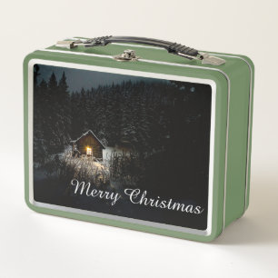 Merry Christmas Mystic Cabin Deep Woods Metal Lunch Box