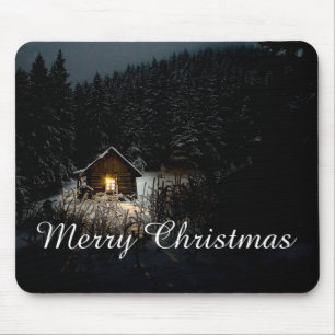 Merry Christmas Mystic Cabin Deep Woods Mouse Pad