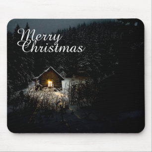 Merry Christmas Mystic Cabin Deep Woods Mouse Pad
