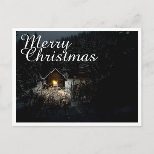 Merry Christmas Mystic Cabin Deep Woods Postcard
