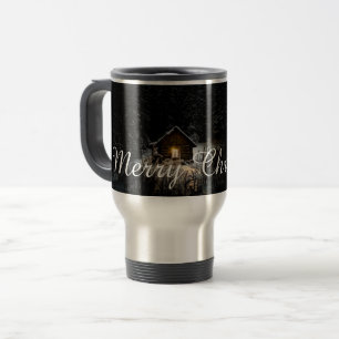 Merry Christmas Mystic Cabin Deep Woods Travel Mug