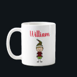 merry christmas name kids boy character custom coffee mug<br><div class="desc">This personalized boy christmas mug will make a perfect christmas gift for your son, grandson or nephew. He will love sipping his hot chocolate from a mug with his very own name. Add the desired name by clicking the "personalize" button.</div>