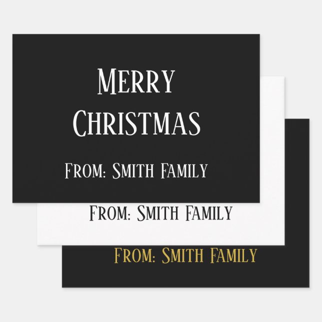 Merry Christmas Name Monogram Gold Black White Wrapping Paper Sheet (Set)