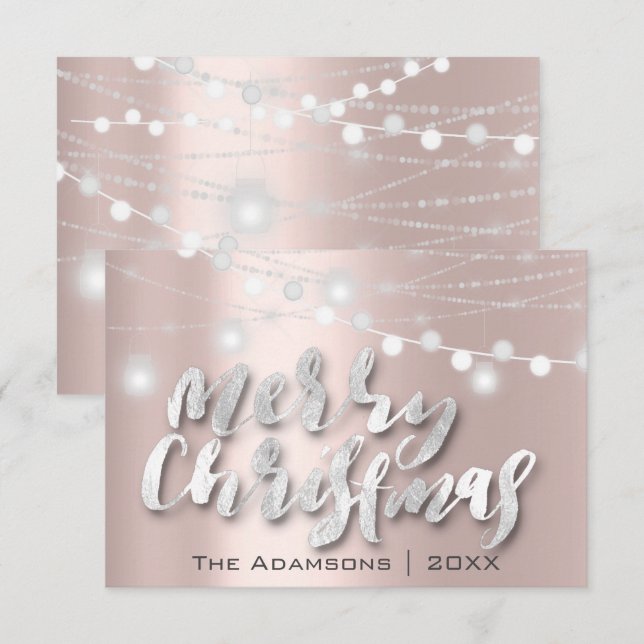 Merry Christmas Name Photo Grey Grey Lights Rose Invitation (Front/Back)