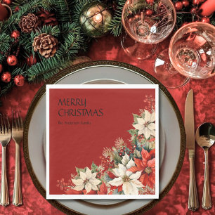 Merry Christmas Name Poinsettias  Napkin
