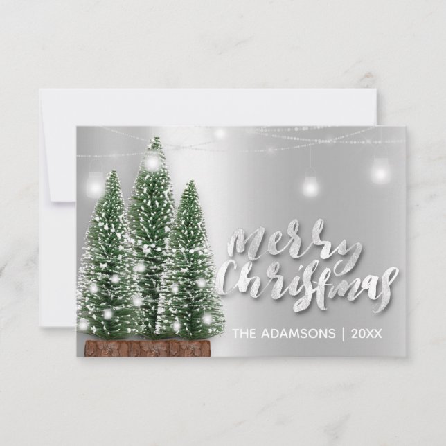 Merry Christmas Name Tree Rose Lights Silver Invitation (Front)