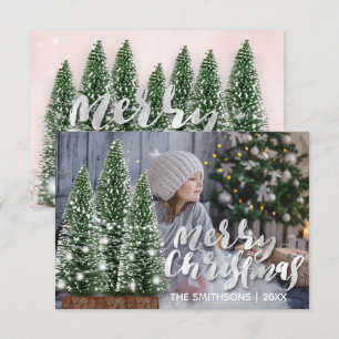 Merry Christmas Name Tree Winter Lights Photo Pink Invitation