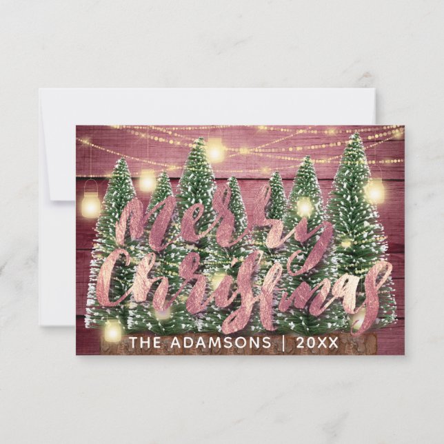 Merry Christmas Name Trees Wood Lights Cottage Invitation (Back)