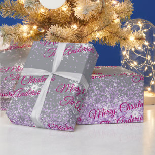 Merry Christmas, Names, Fuchsia & Grey, Glitter Wrapping Paper