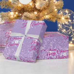 Merry Christmas, Names, Fuchsia Script, Glitter Wrapping Paper