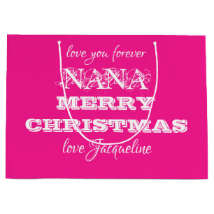 Merry Christmas Nana Classic Script Chic Pink  Large Gift Bag