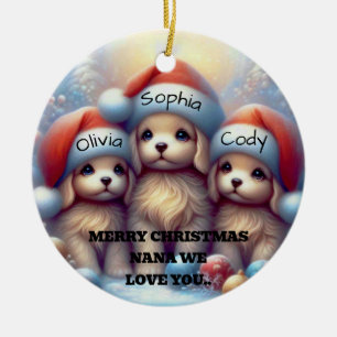 Merry Christmas Nana Cute Christmas Puppies  Ceramic Ornament