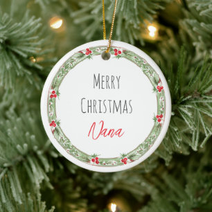 Merry Christmas NANA Love Grandkids NAME Keepsake Ceramic Ornament