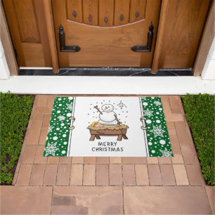 Merry Christmas Nativity Baby Jesus Snowman Doormat