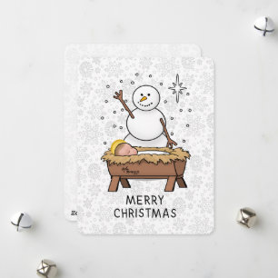 Merry Christmas Nativity Baby Jesus Snowman Holiday Card
