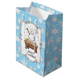 Merry Christmas Nativity Baby Jesus Snowman Medium Gift Bag