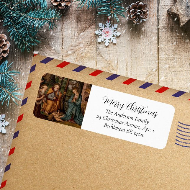 Merry Christmas Nativity Classic Religious Holiday (Merry Christmas Nativity Scene Religious Painting Classic Christian Catholic Holiday Return Label)
