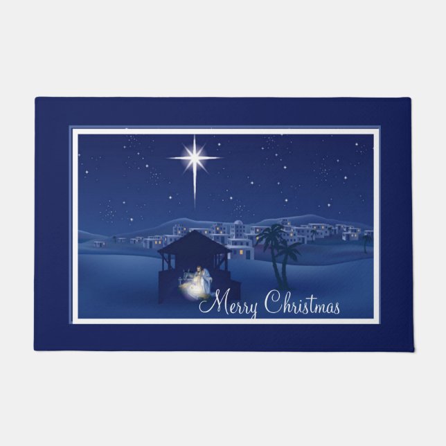 Merry Christmas Nativity Doormat (Front)