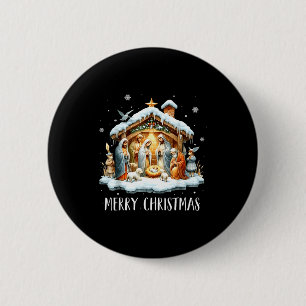 Merry Christmas Nativity Scene North Star Baby Jes 2 Inch Round Button