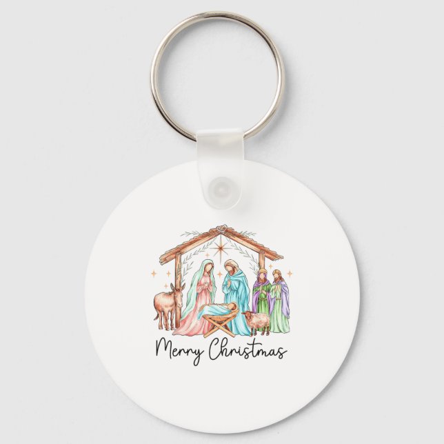 Merry Christmas Nativity Scene North Star Baby Jes Keychain (Front)