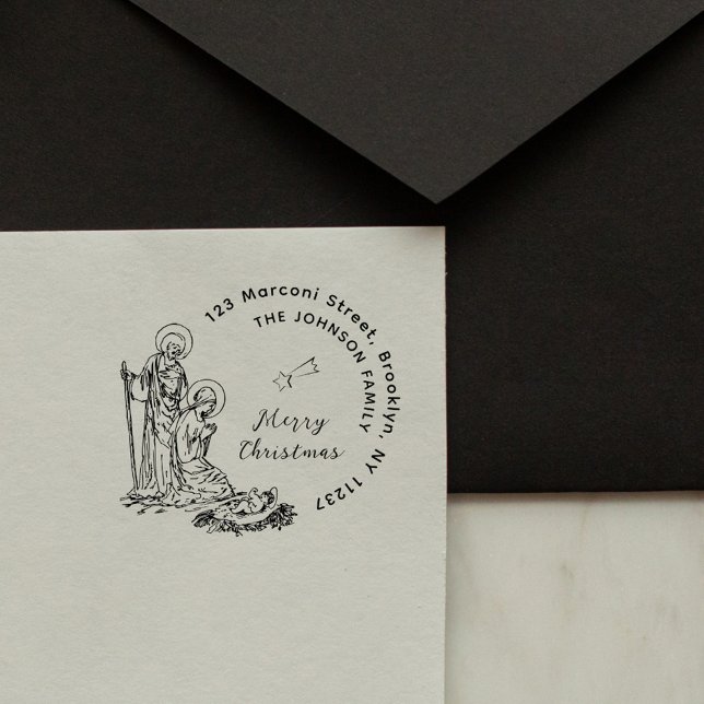Merry Christmas Nativity Scene Return Address Self-inking Stamp (Creator Uploaded)
