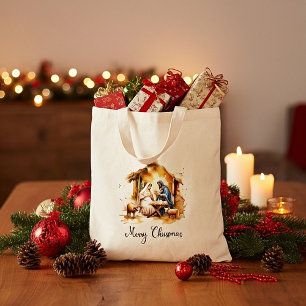 Merry Christmas Nativity Tote Bag