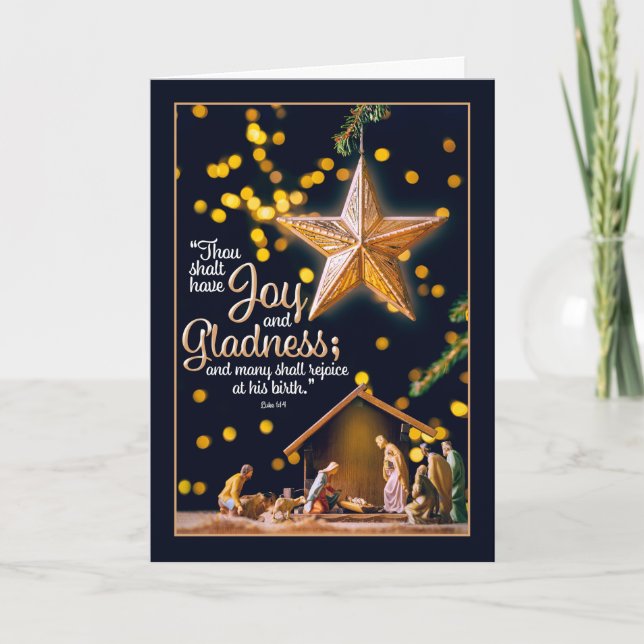 Merry Christmas Nativity  Under Tree Scripture Holiday Card (Front)
