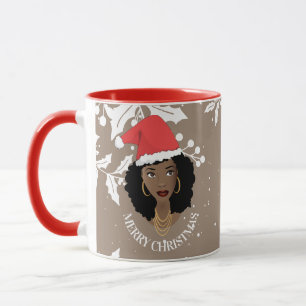 Merry Christmas, Natural Beauty Santa Hat, Brown Mug