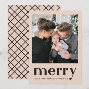 Merry Christmas Natural Plaid Check Photo Holiday Card