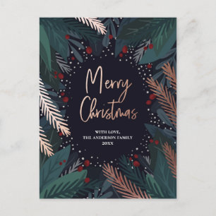Merry Christmas. Navy and green. Gold stylish Holiday Postcard