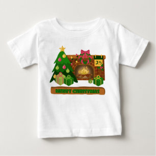 Merry Christmas near fireplace bonfire xmas tree Baby T-Shirt