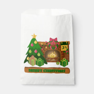 Merry Christmas near fireplace bonfire xmas tree Favour Bag