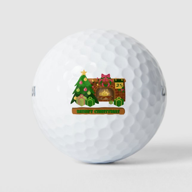 Merry Christmas near fireplace bonfire xmas tree Golf Balls (Front)