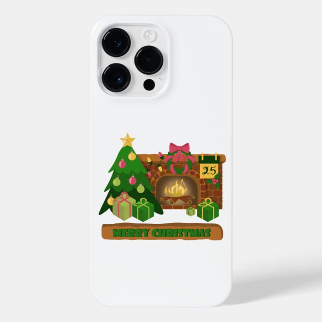 Merry Christmas near fireplace bonfire xmas tree iPhone Case (Back)