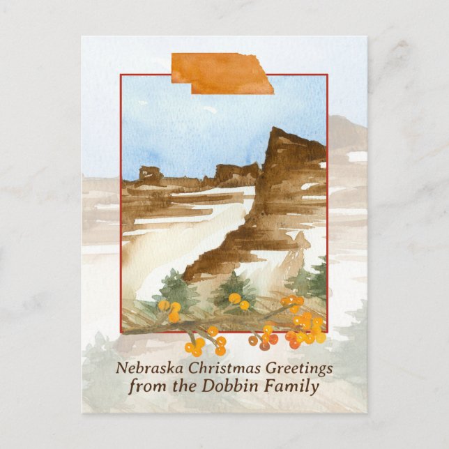 Merry Christmas Nebraska Snow Hills Personalized Holiday Postcard (Front)