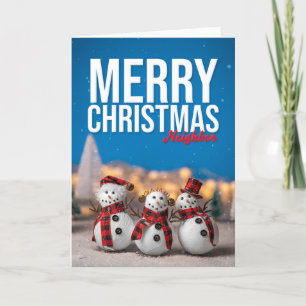 Merry Christmas Neighbour Cute Snowmen Photograph  Holiday Card