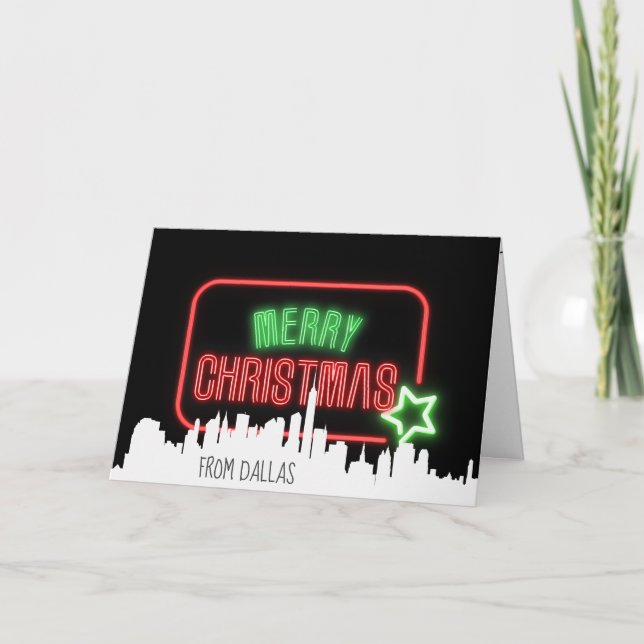 Merry Christmas Neon Sign Snowflakes Card (Front)