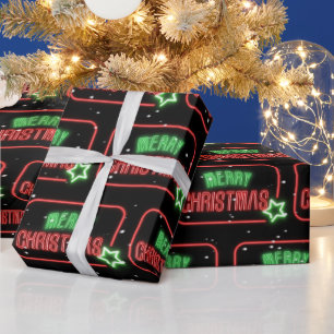 Merry Christmas Neon Sign Snowflakes Wrapping Paper