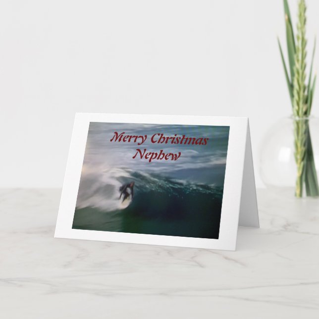 *MERRY CHRISTMAS* NEPHEW (SURFING AT THE BEACH) CARD (Front)