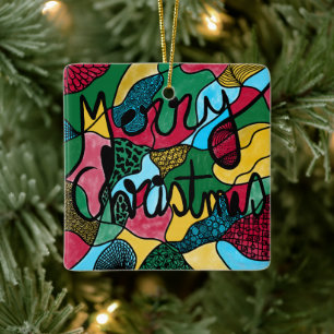 MERRY CHRISTMAS NEUROGRAPHIC & BLACK LINE CERAMIC ORNAMENT
