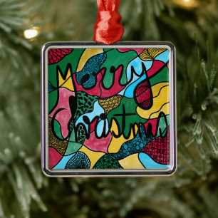 MERRY CHRISTMAS NEUROGRAPHIC & BLACK LINE METAL ORNAMENT