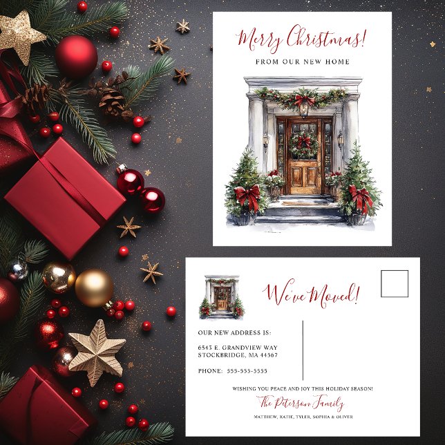 Merry Christmas New Home Front Door Moving Announcement Postcard (Creator Uploaded)