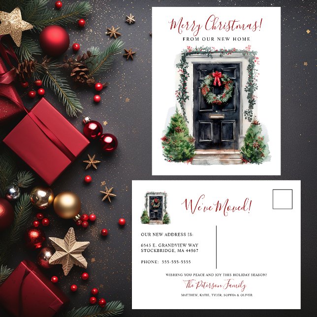 Merry Christmas New Home Front Door Moving Announcement Postcard (Creator Uploaded)