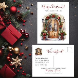 Merry Christmas New Home Front Door Moving Announcement Postcard
