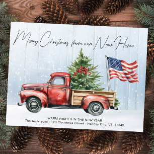 Merry Christmas New Home Vintage Red Truck Moving Postcard