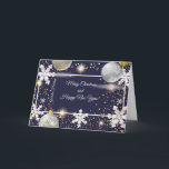 Merry Christmas & New Year! 20XX Silver Luxury Holiday Card<br><div class="desc">Merry Christmas & Happy New Year! 20XX XMAS Luxury Invitation & Greeting Card decorated with Christmas magic symbols, White and Silver Foil paper simulated of the 3D texture (craft, paper cutting). Winter Holiday gifts elements pattern, silver and gold foil confetti, Christmas ball, sparkles, snowflakes, Christmas stars on Navy Blue Background....</div>